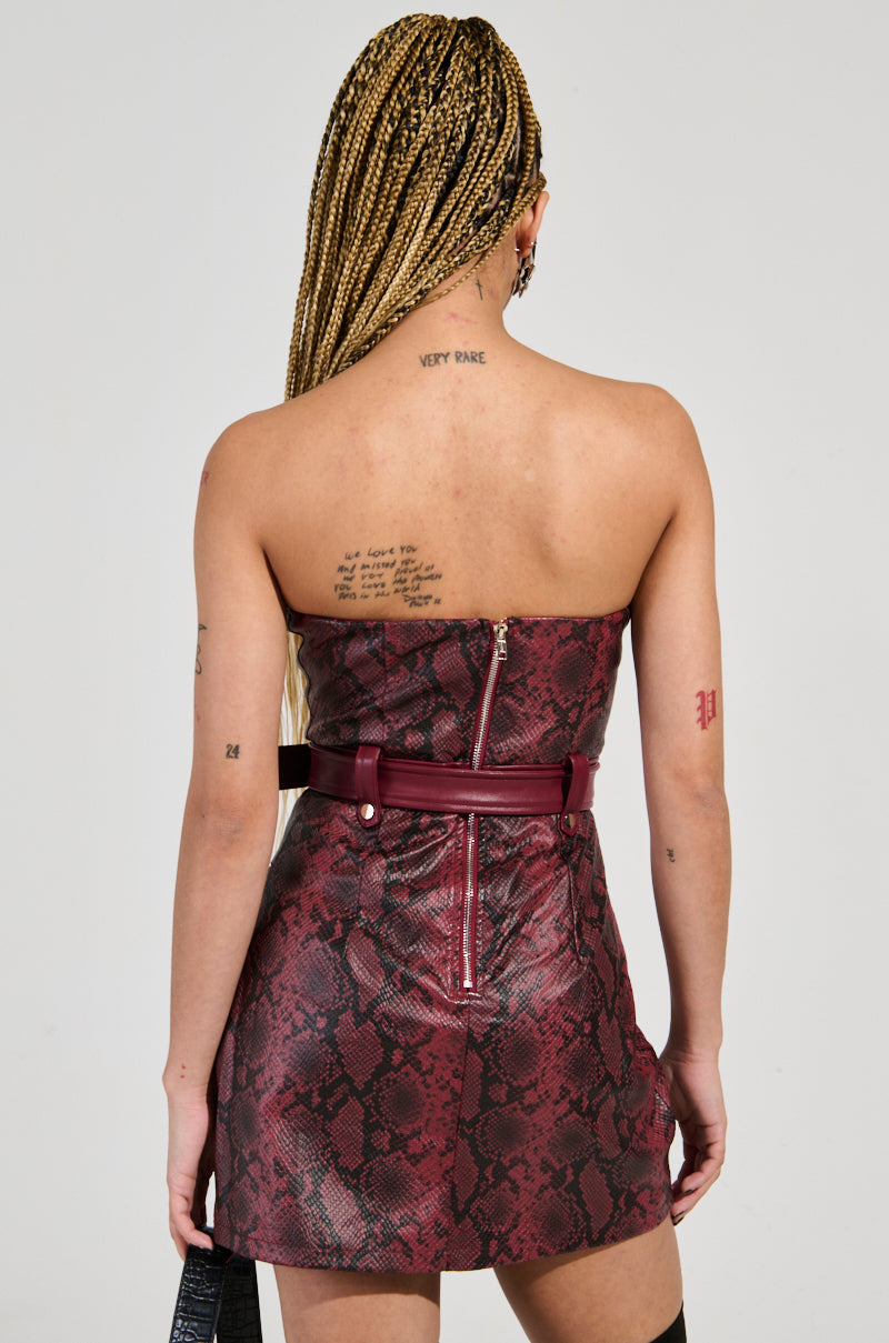POSTING AND GHOSTING SNAKE PU MINI DRESS  AKIRA