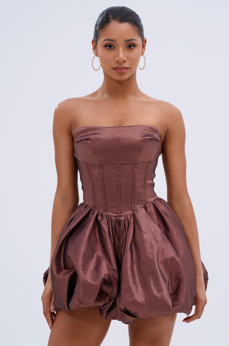 ADORE YOU WOVEN MINI DRESS IN MOCHA – AKIRA
