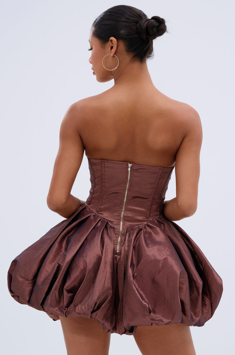 aura mini dress in mocha metallic ADORE YOU WOVEN MINI DRESS IN MOCHA – AKIRA
