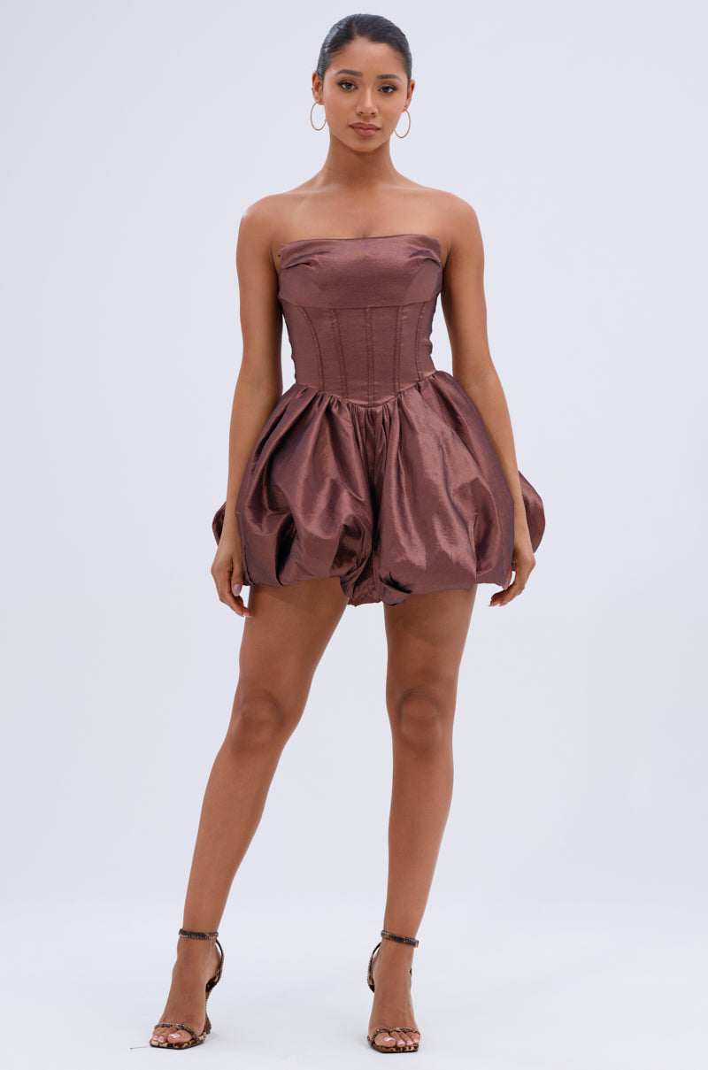 knee length dresses for ladies Sheer Embellished Scoop Neck Mini Dress in Mocha - 2 main image 0