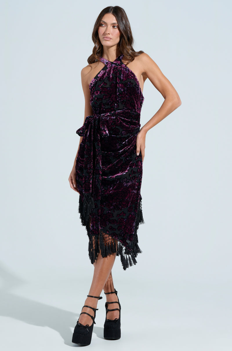 sleeveless velvet burnout midi dress Windsor Oh-So-Chic Floral Velvet Burnout Midi Dress