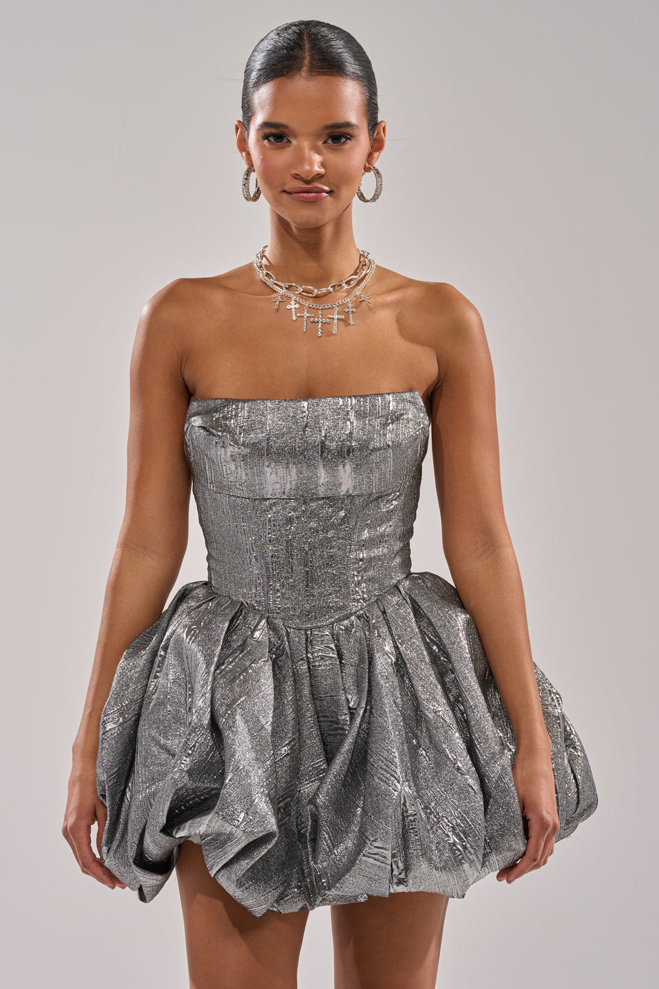 yarina mini dress in matte silver Yarina Mini Dress