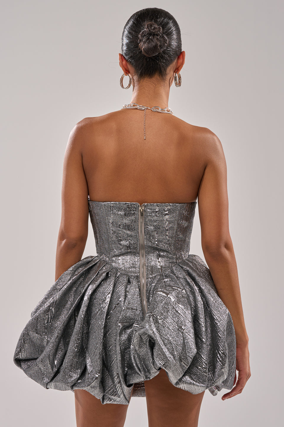 silver strapless mini dress STAR OF THE NIGHT SILVER MINI DRESS – AKIRA