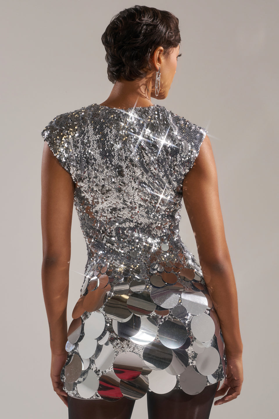 dark silver dress AKIRA Dance The Night Away Sequin Mini Dress In Silver