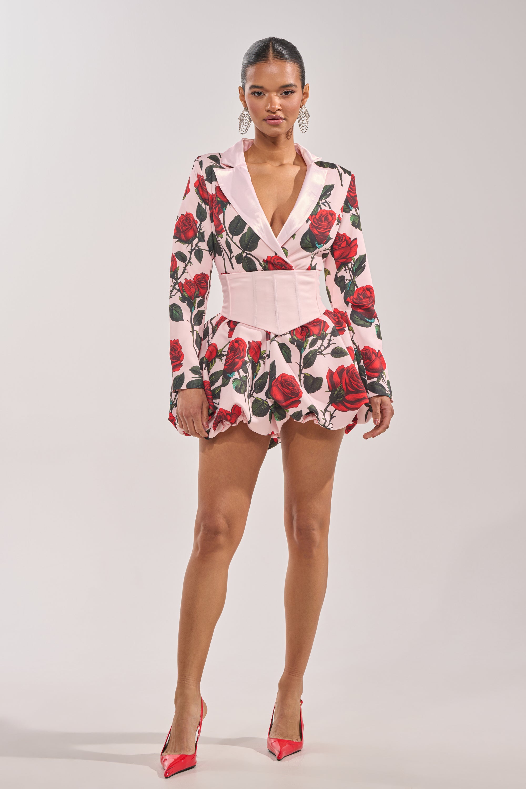 knee length dresses for ladies PAINTING THE ROSES RED BUBBLE MINI DRESS WITH CORSET – AKIRA