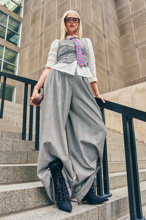 Tweed Wide Leg Trousers, High Rise Pleated | AKIRA