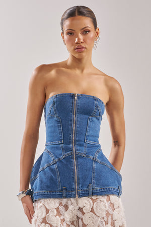 UPSIDE DOWN DENIM CORSET – AKIRA
