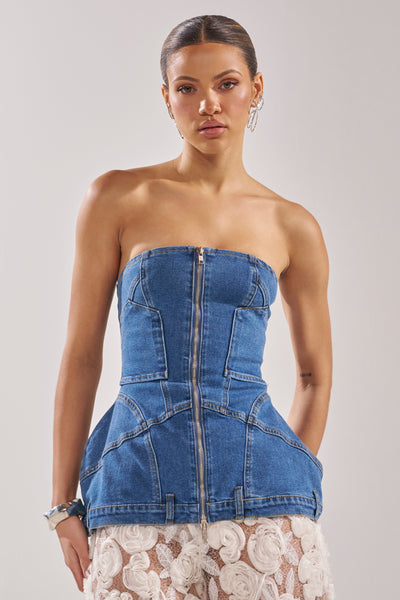 UPSIDE DOWN DENIM CORSET – AKIRA