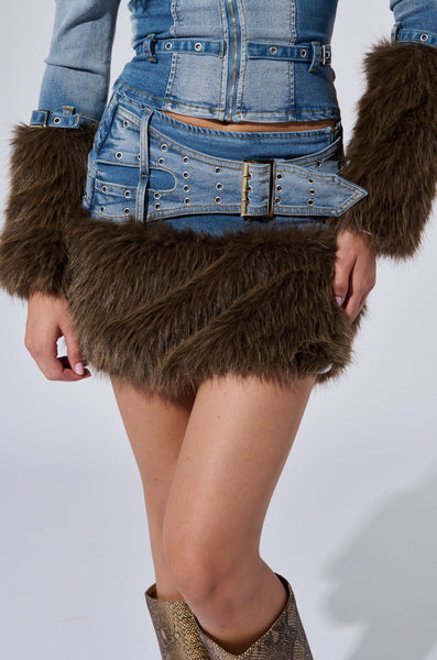 【kishidamiki 】 poodle fur mini skirt GLM240315-5-BBLUE-