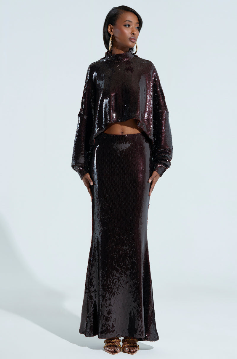 BELIEVE IN LOVE SEQUIN MAXI SKIRT IN BROWN AKIRA BELIEVE IN LOVE SEQUIN MAXI SKIRT IN BROWN AKIRA