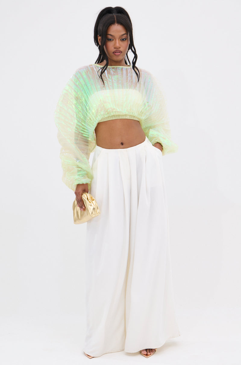 CHAR PLEATED IRIDESCENT CROP TOP – AKIRA
