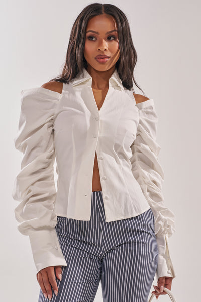 CRAZY IN LOVE WHITE BUTTON DOWN BLOUSE – AKIRA