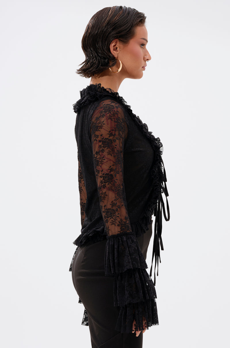 Sweet Ruffle Affair High Neck Blouse in Blue