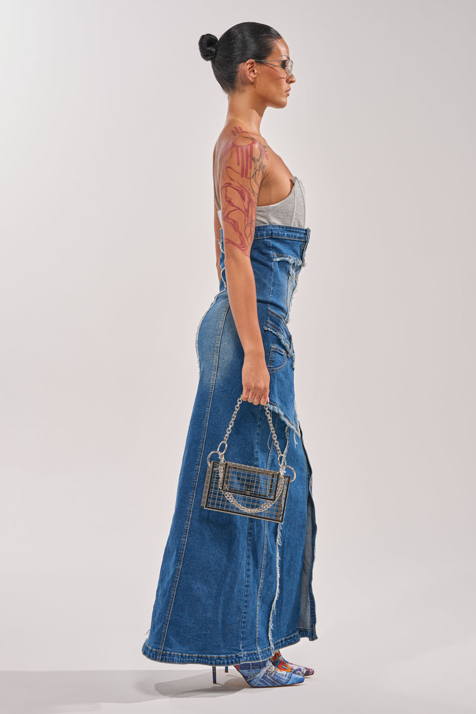 AKIRA Up To No Good Distressed Denim Maxi Dress