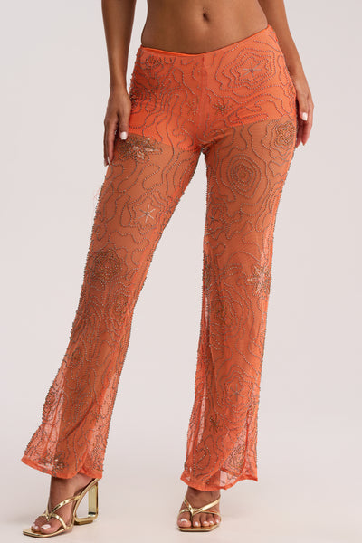 KATE EMBELLISHED MESH PANT IN ORANGE – AKIRA