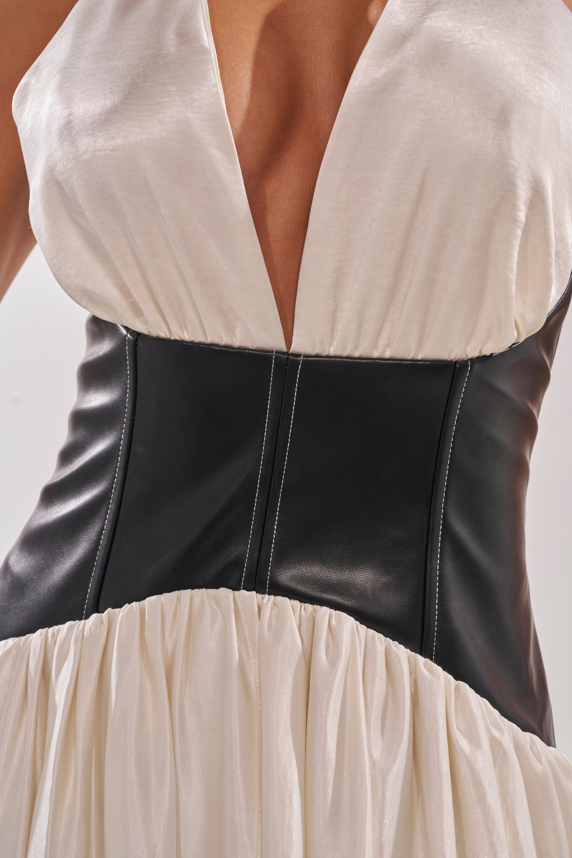 AKIRA Scarlett Halter Leather Corset Maxi Dress | Black | Size Medium