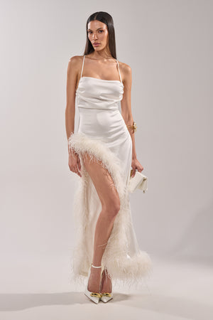 feather white dress AKIRA Light As A Feather Maxi Dress