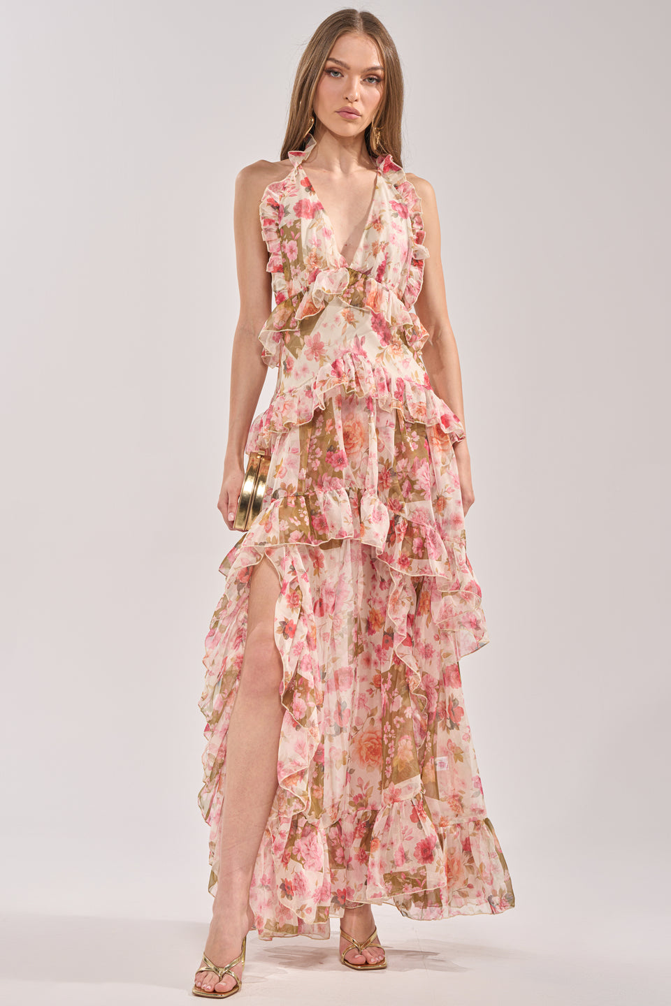 AKIRA Summer Stroll Floral Chiffon Maxi Dress