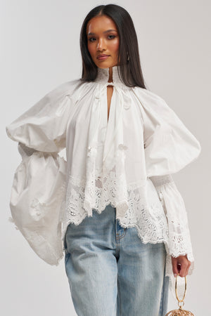 MARIA LACE TRIM POPLIN BLOUSE – AKIRA