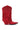 The AZALEA WANG GREIA RED RHINESTONE COWBOY BOOTIE features faux suede, fringe, circular stitching, sparkling rhinestones, a pointed toe, and an angled heel for a bold Western-inspired look.