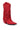 The AZALEA WANG GREIA RED RHINESTONE COWBOY BOOTIE features vibrant red faux suede, sparkling studs, decorative side fringe, a chunky heel, and a pointed toe, all set against a plain white background.