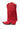 The AZALEA WANG GREIA RED RHINESTONE COWBOY BOOTIE features bright red luxe faux suede, decorative fringe, sparkling rhinestones, a pointed toe, side zipper, and a bold chunky heel.