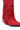 The AZALEA WANG GREIA RED RHINESTONE COWBOY BOOTIE shines with sparkling rhinestones, long faux suede fringe down the side, and a bold chunky heel.