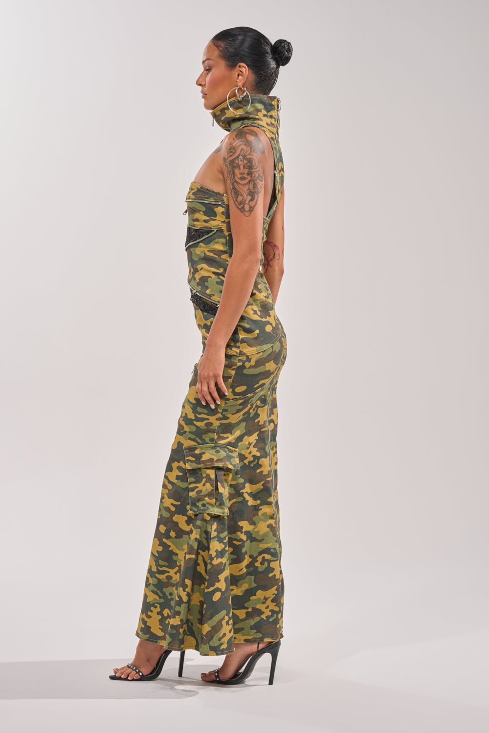 AKIRA Fused Together Mock Neck Maxi Dress In Camo | Black