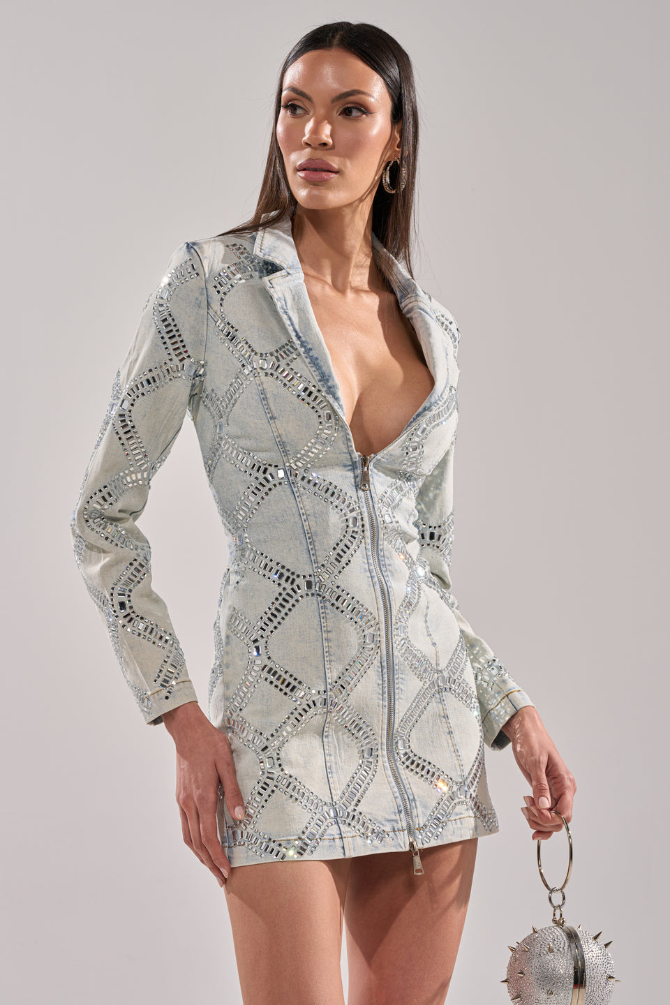 silver sparkle blazer dress AKIRA Not Your Babe Rhinestone Blazer Dress | Black