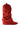 The AZALEA WANG HAWKSTON RED RUCHED WESTERN BOOTIE is a vibrant red, knee-high faux suede boot with a pointed toe, chunky heel, and soft folded fabric for a relaxed, ruched look, shown against a white background.