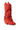 The AZALEA WANG HAWKSTON RED RUCHED WESTERN BOOTIE features a slouchy, faux suede upper with ruching, pointed toe, low heel, and side pull tabs for a relaxed Western-inspired look.