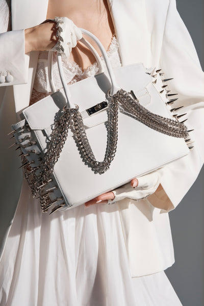 バッグ Kmrii hip bag CRAZY SILVER STUDDED KMRii Studded Embossed Leather Shoulder Bag - Black Shoulder Bags