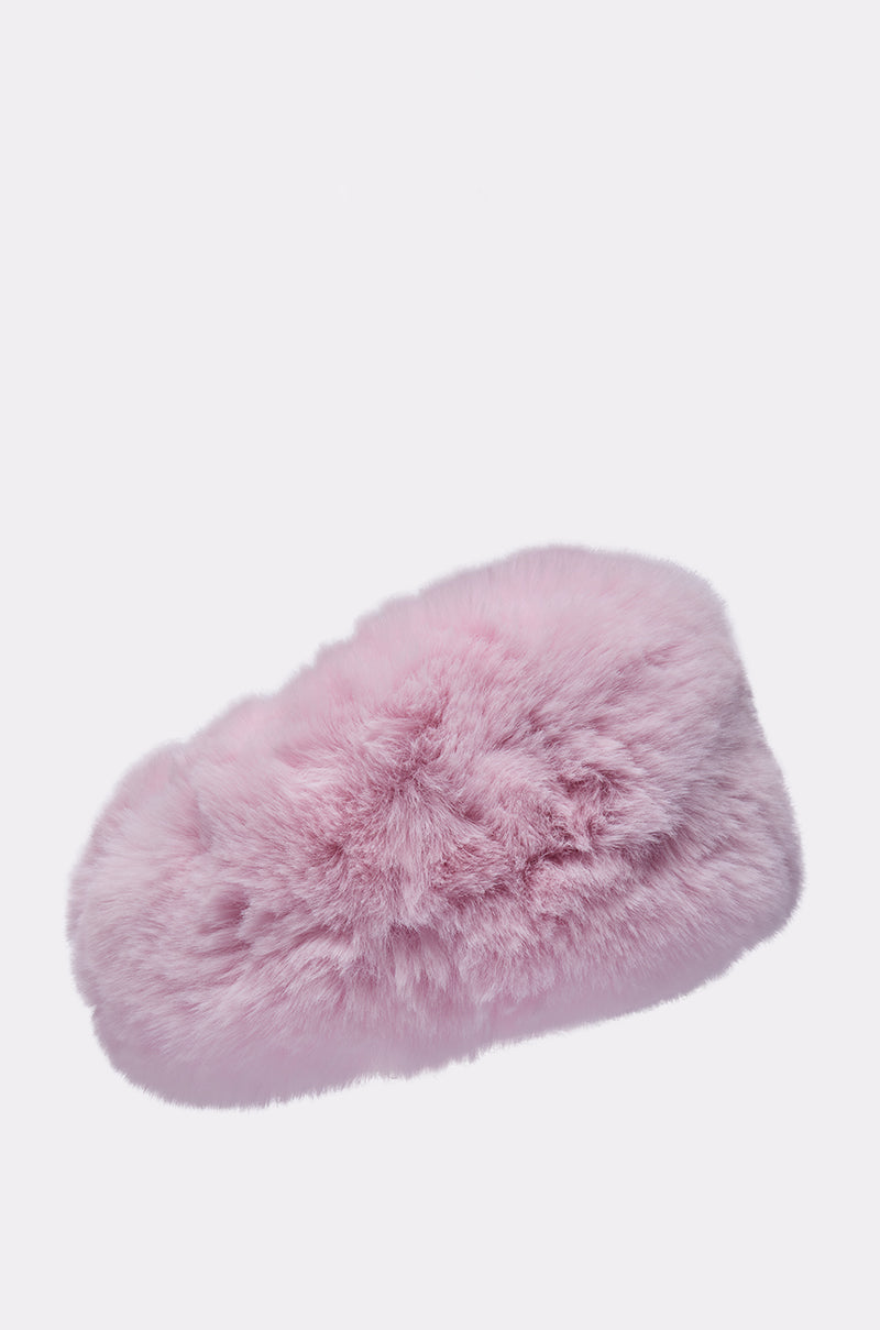 The BB GURLLL FAUX FUR HEADBAND is a fluffy, light pink cold-weather accessory shown against a plain white background. 2