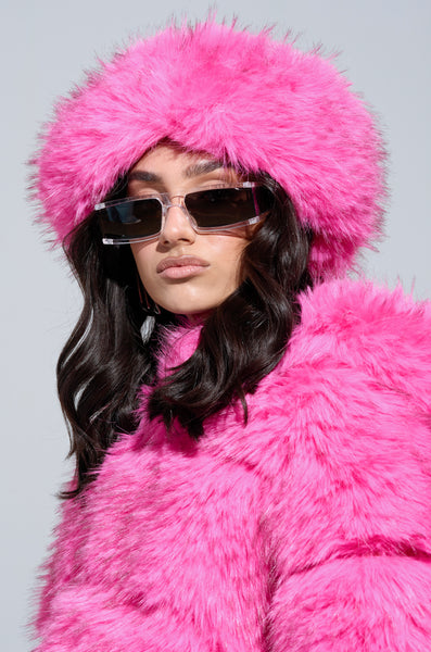 rashhiiid faux fur pink hat ファーハット Baby Pink Luxury Faux Fur Hat With Polar Fleece Lining