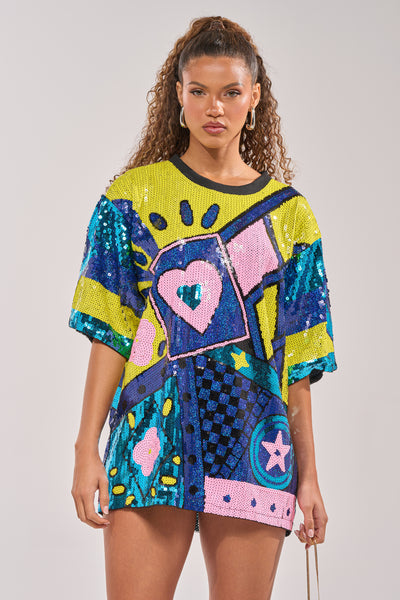 AKIRA Queen Of Hearts Sequin T-Shirt Dress