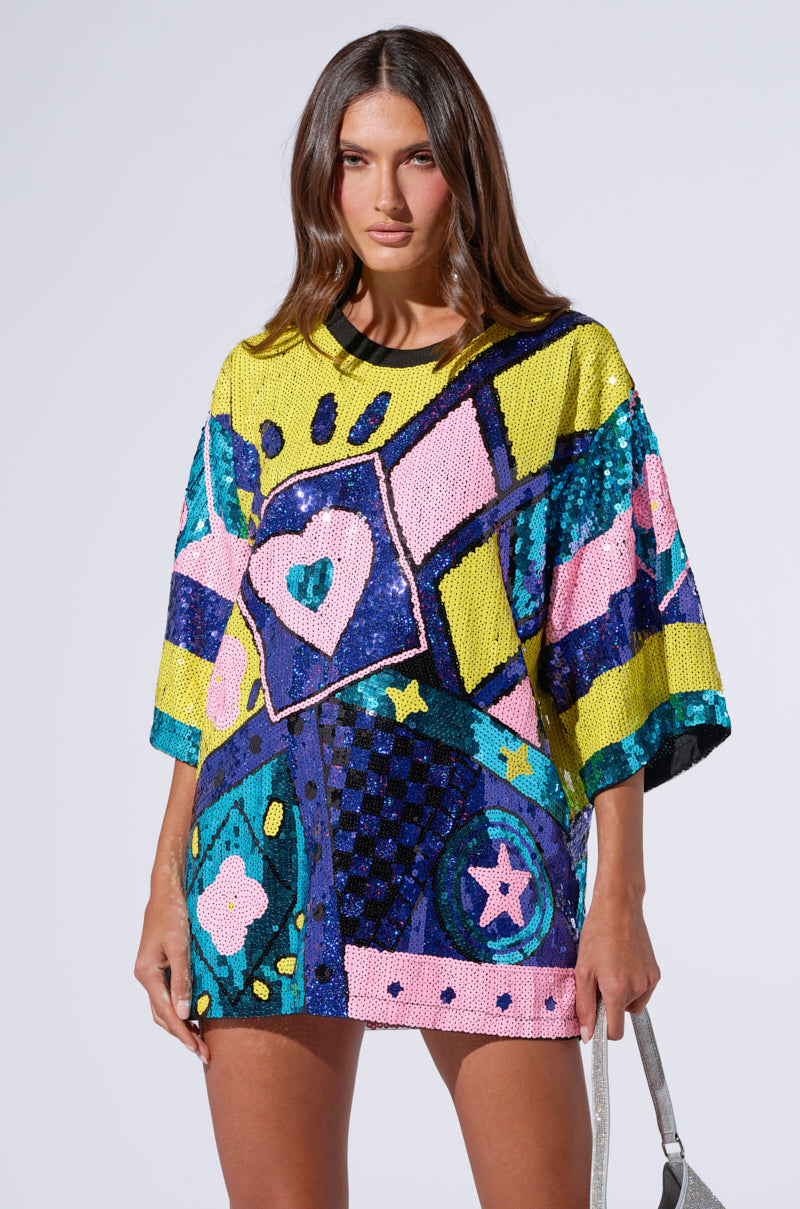 QUEEN OF HEARTS SEQUIN TSHIRT DRESS - Main Image