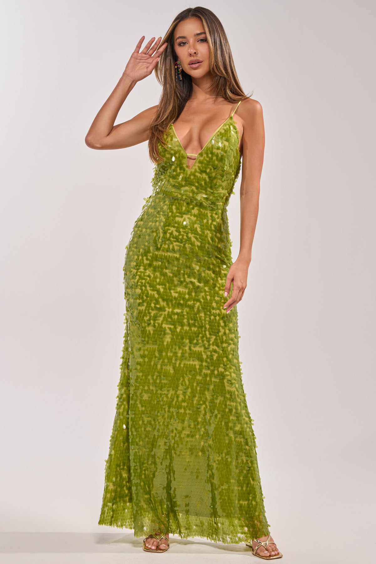 lime green sparkly dress AKIRA Wild Card Sequin Maxi In color:white campaign chest black-friday-70off-2025 Fully lined