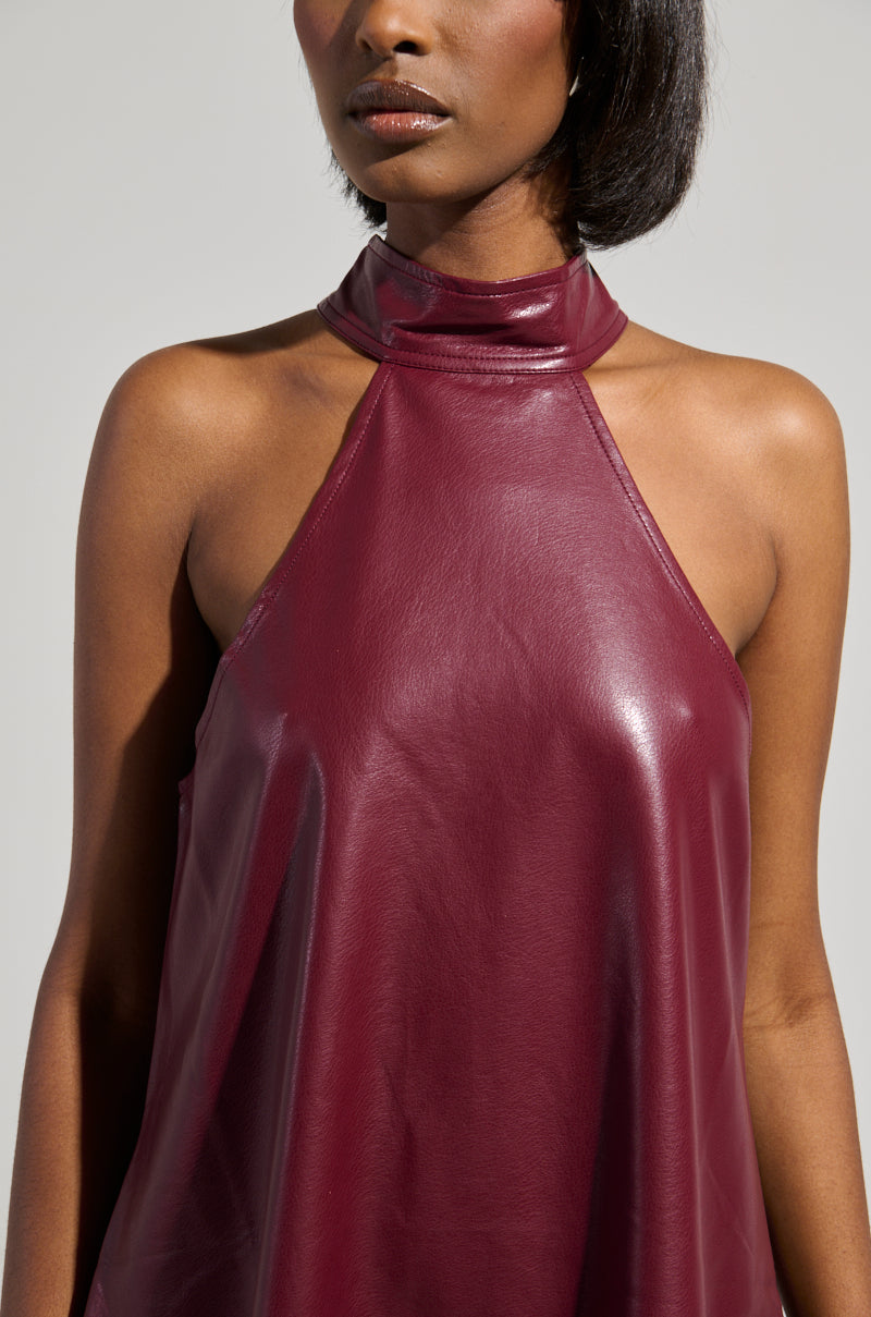 TAKE IT EASY PU MINI DRESS IN BURGUNDY AKIRA TAKE IT EASY PU MINI DRESS IN BURGUNDY AKIRA