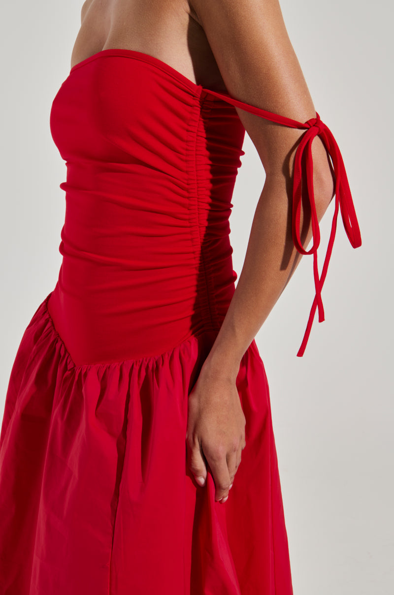 SITTING PRETTY POPLIN MIDI DRESS IN RED AKIRA SITTING PRETTY POPLIN MIDI DRESS IN RED AKIRA