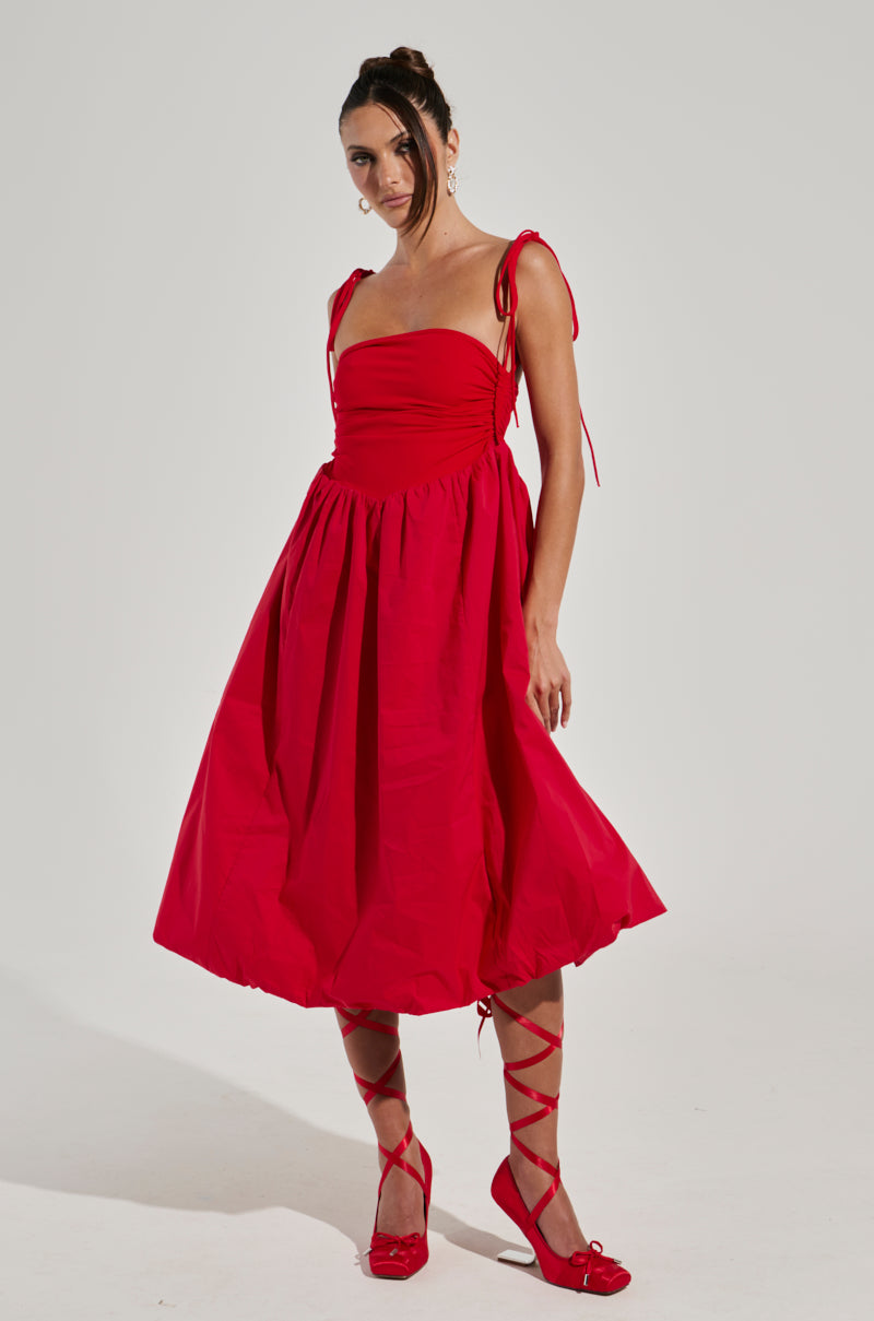 SITTING PRETTY POPLIN MIDI DRESS IN RED AKIRA SITTING PRETTY POPLIN MIDI DRESS IN RED AKIRA