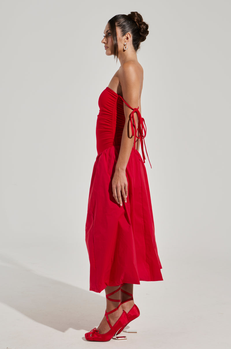 SITTING PRETTY POPLIN MIDI DRESS IN RED AKIRA SITTING PRETTY POPLIN MIDI DRESS IN RED AKIRA