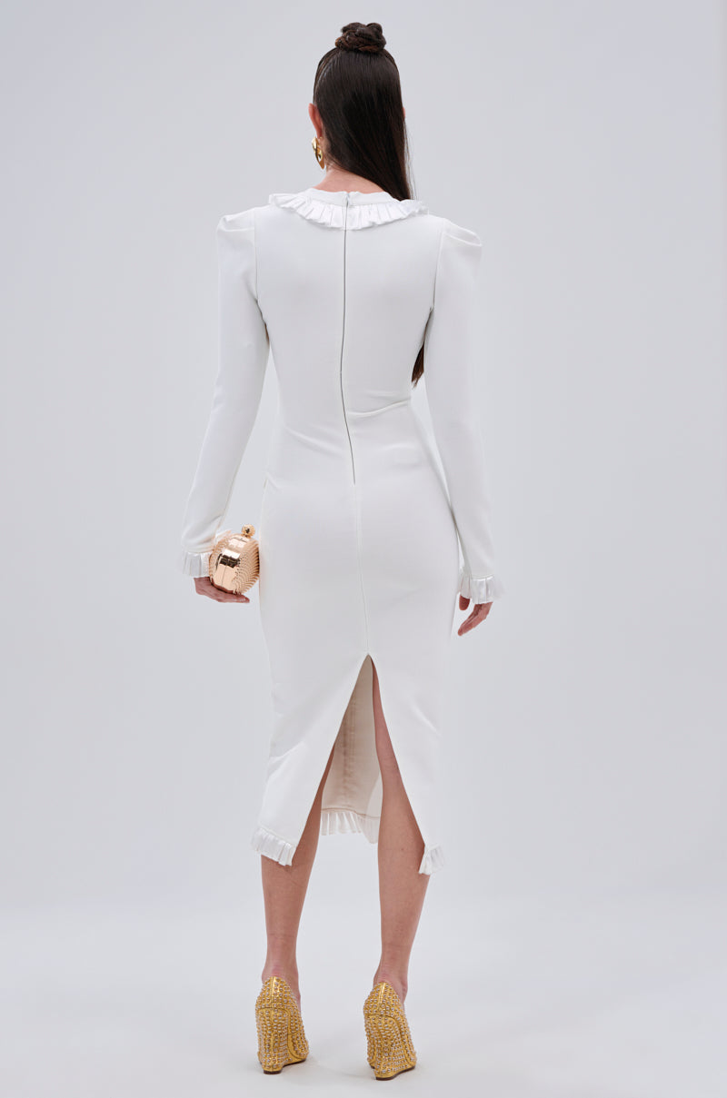 SAKURA BANDAGE RUFFLE MIDI DRESS IN WHITE – AKIRA
