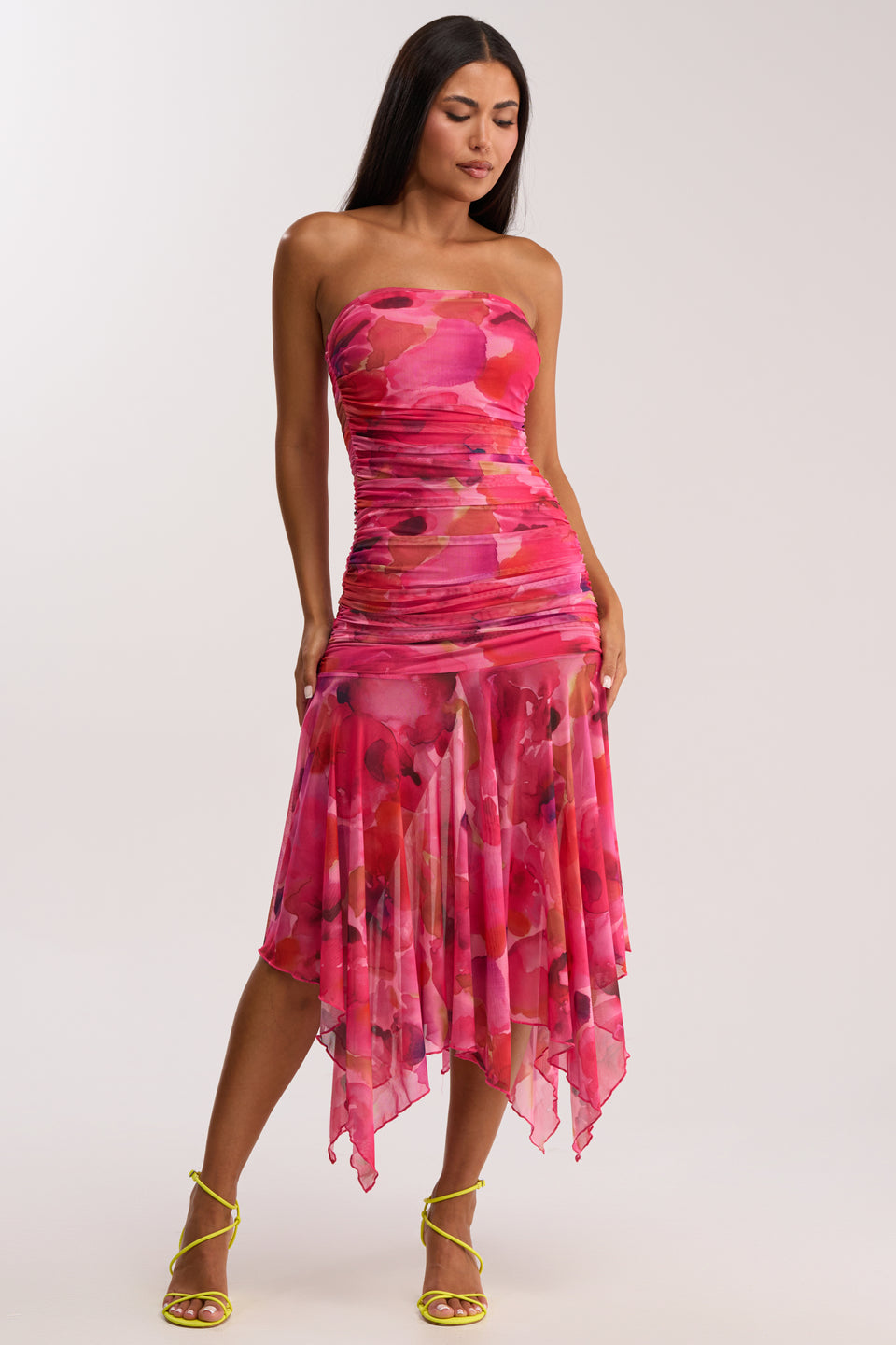 pink ruched dress midi Pink Halter Neck Ruched Midi Dress MINKPINK