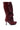 The AZALEA WANG IMOGINE BURGUNDY STILETTO SNAP BOOT features a high heel, pointed toe, dark faux leather with a folded, layered design, sculptural wrinkled look, and silver-tone snap button closure.