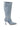 The AZALEA WANG IMOGINE DENIM SNAP BOOT is a knee-high denim boot with a pointed toe, silver grommet accents, high stiletto heel, and back zipper for easy wear.