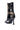 The AZALEA WANG INDRANI BLACK GLADIATOR SANDAL is a high-heeled, open-toe style made of black patent leather and tan mesh, featuring decorative cutouts, contrast stitching, a stiletto heel, and a back zipper.