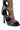 The AZALEA WANG INDRANI BLACK GLADIATOR SANDAL boasts snakeskin embossing, black braided trim, an open toe, cut-out details, a high stiletto heel, and glossy black accents.