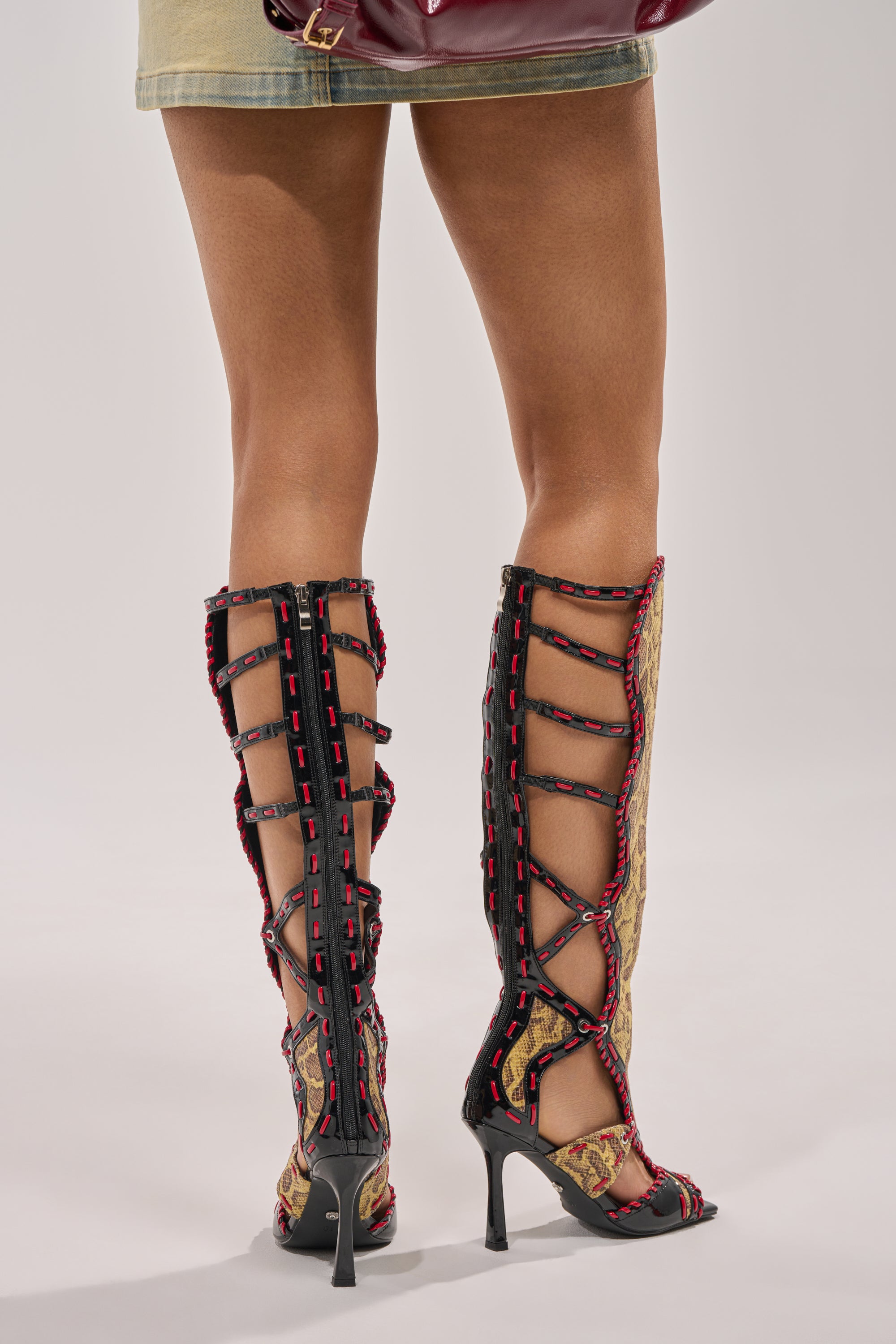 AZALEA WANG INDRANI HIGH SHAFT YELLOW SNAKE PRINT GLADIATOR SANDAL