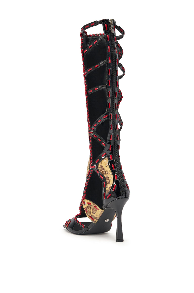 AZALEA WANG INDRANI HIGH SHAFT YELLOW SNAKE PRINT GLADIATOR SANDAL