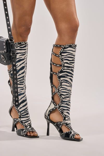 AZALEA WANG INDRANI HIGH SHAFT BLACK AND WHITE ZEBRA PRINT
